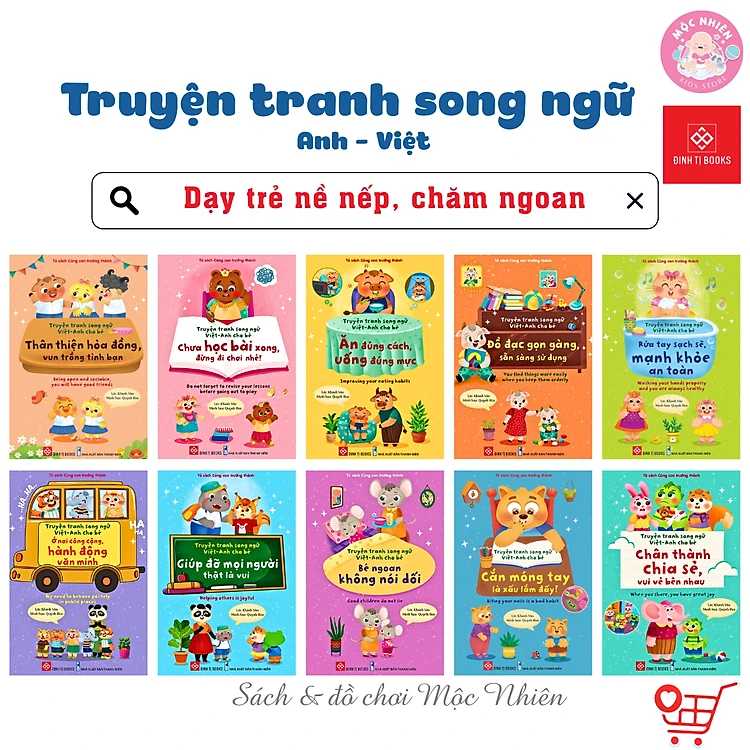 Combo (10T): Truyện tranh song ngữ Việt-Anh cho bé - Dạy trẻ nề nếp, chăm ngoan dành cho bé 3-9 tuổi