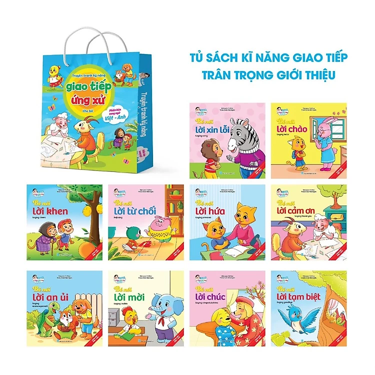 Bộ 10 Cuốn Truyện Tranh Kỹ Năng Giao Tiếp Cho Bé Song Ngữ Việt Anh