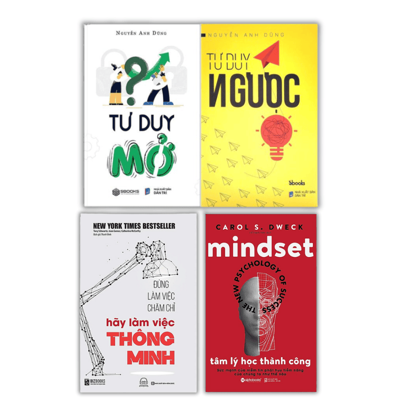 Combo sách tư duy làm việc hiệu quả: - Mindset - Tâm lý học thành công - Tư duy ngược + Tư duy mở - Đừng làm việc chăm chỉ, hãy làm việc thông minh