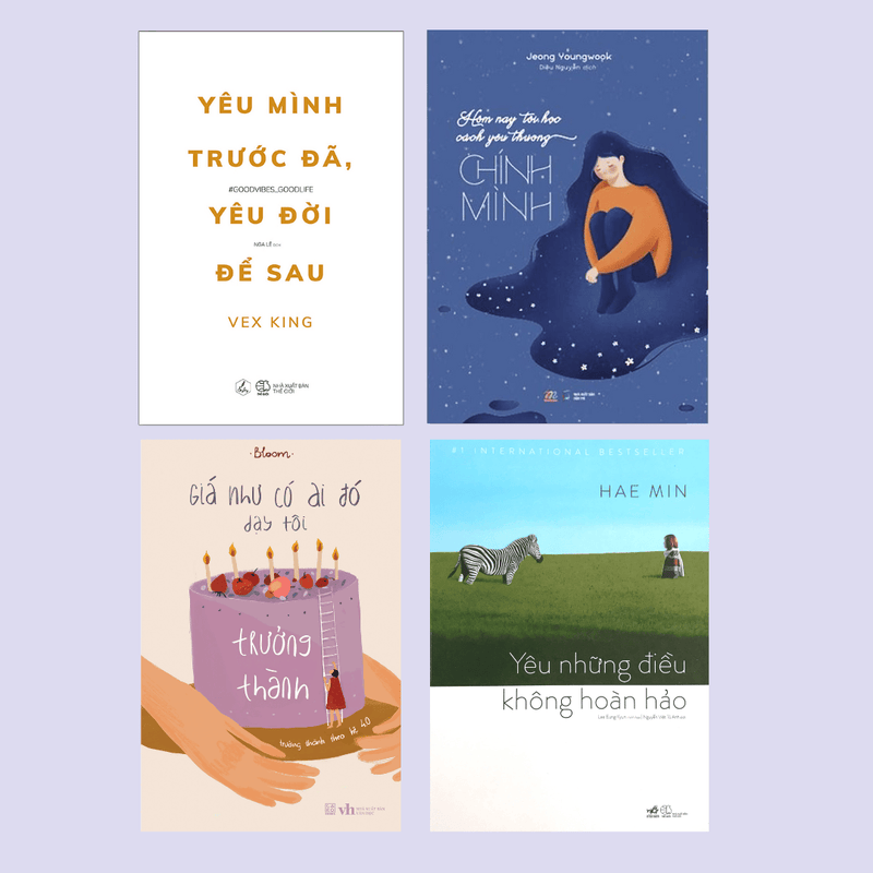 Combo sách chữa lành, phục hồi sau tổn thương cho phái nữ (Yêu Mình Trước Đã, Yêu Đời Để Sau + Hôm Nay Tôi Học Cách Yêu Thương Chính Mình + Giá như có ai đó dạy tôi trưởng thành + Yêu những điều không hoàn hảo)