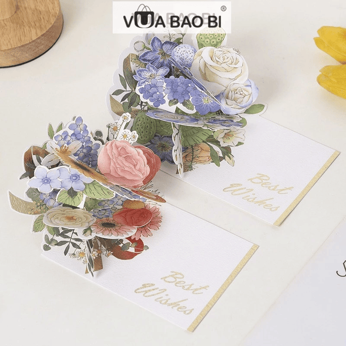 Thiệp chùm hoa 3D giấy kèm phong bì bao thư