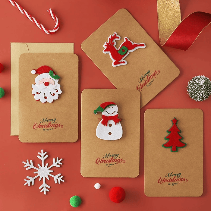 Thiệp Noel màu nâu kraft kèm phong bìTH07 bưu thiếp chúc mừng Giáng sinh giấy nâu da bò họa tiết vải