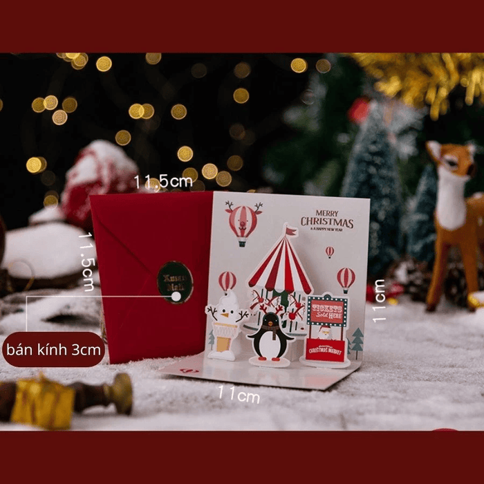 Thiệp Giáng sinh 3D biểu tượng Noel, cây thông, tuần lộc kèm bao TH05 thiệp chúc mừng Noel trang trí