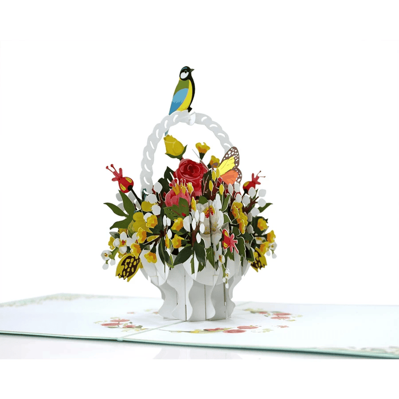 Thiệp 3D Lẵng Hoa Nhiều Màu Sắc, thiệp Hoa đào HMG Pop-up Card