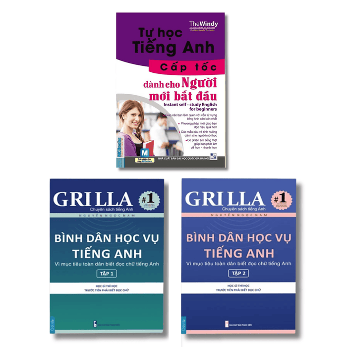 Combo giao tiếp tiếng Anh bằng phiên âm tiếng Việt cho người mất gốc (Bình dân học vụ tiếng Anh tập 1 + tập 2 + Tự học tiếng anh cấp tốc dành cho người mới bắt đầu)