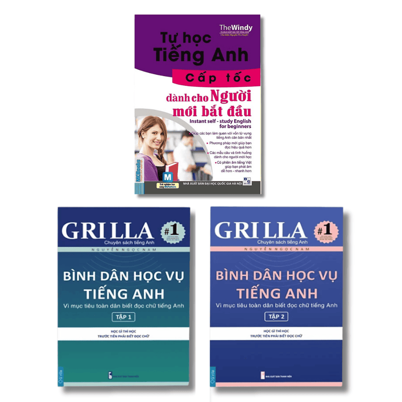 Combo giao tiếp tiếng Anh bằng phiên âm tiếng Việt cho người mất gốc (Bình dân học vụ tiếng Anh tập 1 + tập 2 + Tự học tiếng anh cấp tốc dành cho người mới bắt đầu)