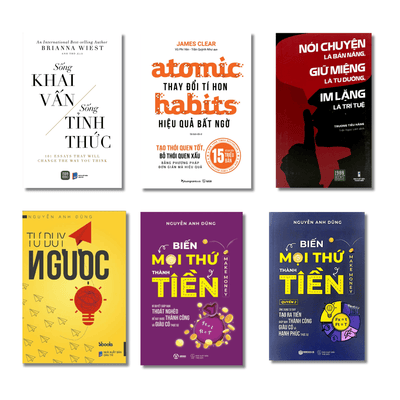 Bộ sách giúp bạn tốt hơn mỗi ngày: Atomic Habits - Thay Đổi Tí Hon, Hiệu Quả Bất Ngờ + Tư duy ngược + Biến mọi thứ thành tiền (tập 1+ 2) + Nói chuyện là bản năng, giữ miệng là tu dưỡng, im lặng là trí tuệ + Sống khai vấn, sống tỉnh thức