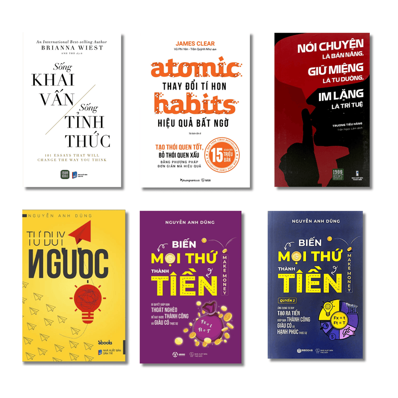 Bộ sách giúp bạn tốt hơn mỗi ngày: Atomic Habits - Thay Đổi Tí Hon, Hiệu Quả Bất Ngờ + Tư duy ngược + Biến mọi thứ thành tiền (tập 1+ 2) + Nói chuyện là bản năng, giữ miệng là tu dưỡng, im lặng là trí tuệ + Sống khai vấn, sống tỉnh thức