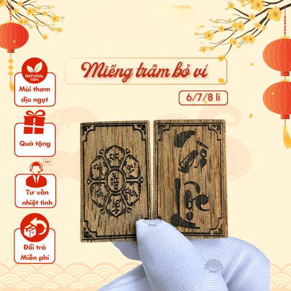 Miếng Trầm Bỏ Ví Tài Lộc OM MANI, Gỗ Trầm Hương Phong Thuỷ May Mắn Tài Lộc, Sức Khoẻ Bình An