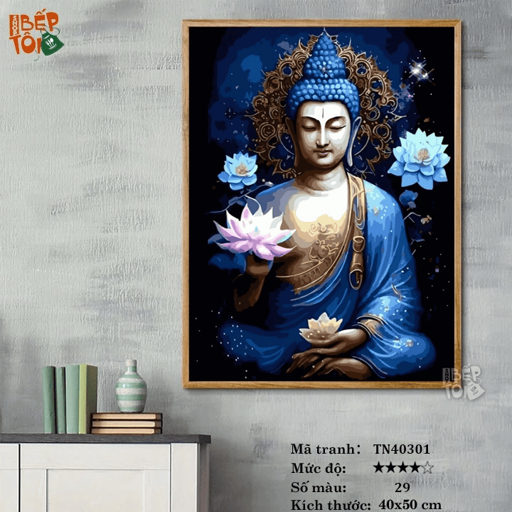 Tranh số hóa Phật giáo mẫu Đức Phật và Hoa Sen