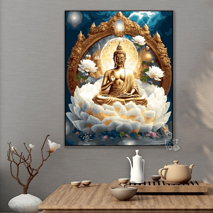 Tranh số hóa Phật giáo mẫu Phật Đài Sen Trắng