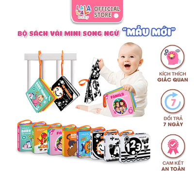 Sách vải cho bé sơ sinh 0 đến 12 tháng Lalala baby, an toàn tuyệt đối, kích thước 12x11cm, 8 mặt sột soạt