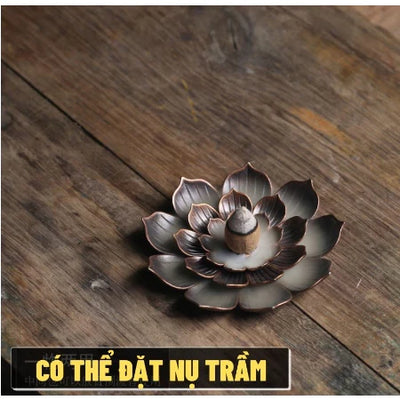 [ Đế sen nở 3 tầng ] Đế Đốt Trầm Hương, CẮM NHANG Bằng Kim Loại HINH HOA SEN NỞ (S30) Độc Đáo Trang Nhã