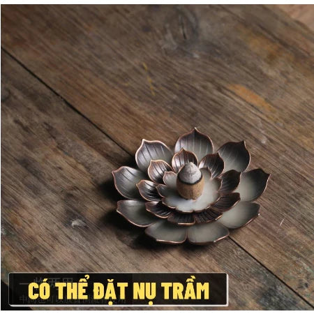 [ Đế sen nở 3 tầng ] Đế Đốt Trầm Hương, CẮM NHANG Bằng Kim Loại HINH HOA SEN NỞ (S30) Độc Đáo Trang Nhã