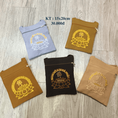 Túi xách đeo chéo Phật tử đi chùa 15x20cm thời trang đi lễ chùa đựng phụ kiện nhiều ngăn thêu sen