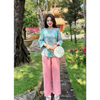 S55 - Đồ Lam Nữ Đi Chùa - Bộ Đi Lễ Chùa Họa Tiết Trang Nhã - Pháp Phục Nữ Xinh Xắn Dành Cho Phật Tử Vải Lụa Tằm mềm mại