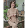 B24 - SET ĐỒ LAM ĐI CHÙA - quần áo Phật tử truyền thống- pháp phục nữ cổ bà lai cúc tết thêu Tâm