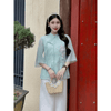 T05 - Set Pháp Phục lụa tơ 2 lớp thêu Hạc sắc nét - Bộ đồ đi chùa vải lụa tơ cúc Tết trang nhã
