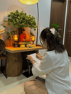 (Tặng vòng + lá bồ đề) Kệ kinh sách bằng gỗ cao cấp chữ A Di Đà Phật không cong vênh có thể gấp gọn