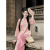 S59 - Quần áo Phật tử cổ giọt lệ, set pháp phục vải gấm phối tơ 2 lớp
