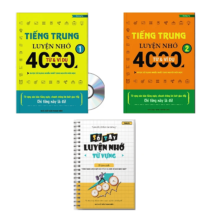 Combo:Tiếng Trung luyện nhớ 4000 từ và ví dụ tập 1+ tập 2 ( Tặng Sổ tay luyện nhớ từ vựng + DVD tài liệu)