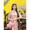 S57 - Bộ Đồ Đi Chùa Gấm Hoa Kèm Charm - Set pháp phục nữ vải gấm mềm trang nhã