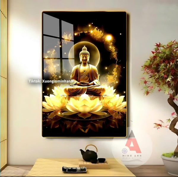 P01 - Tranh tráng gương Phật đài hoa sen