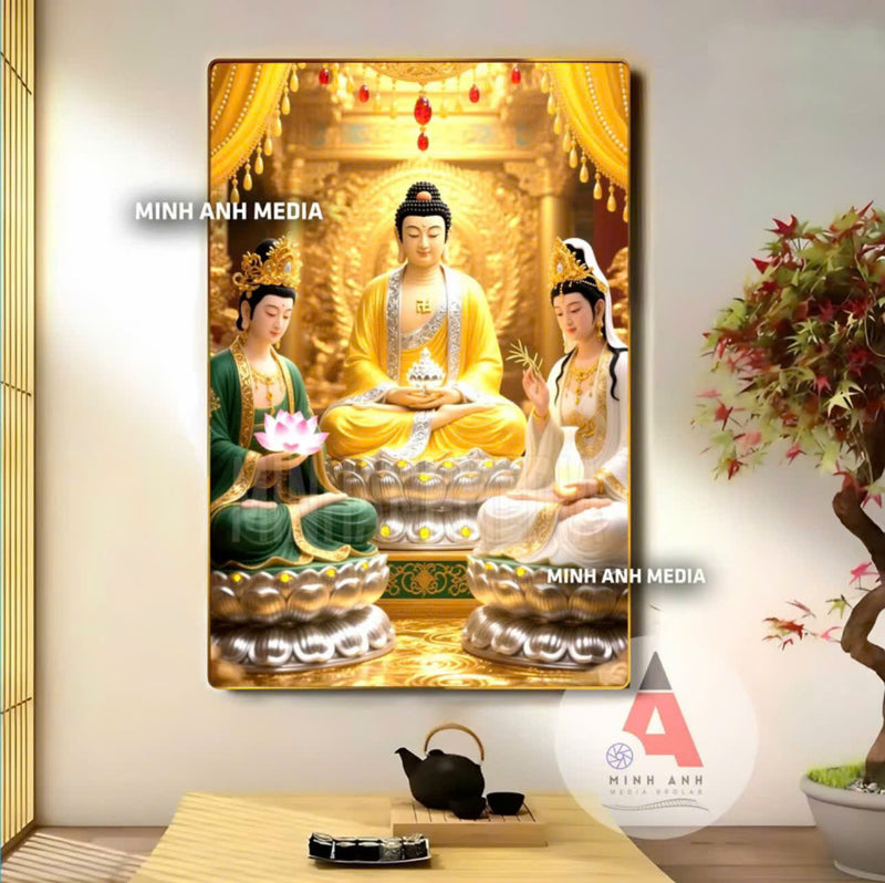P07 - Tranh tráng gương Tây Phương tam thánh