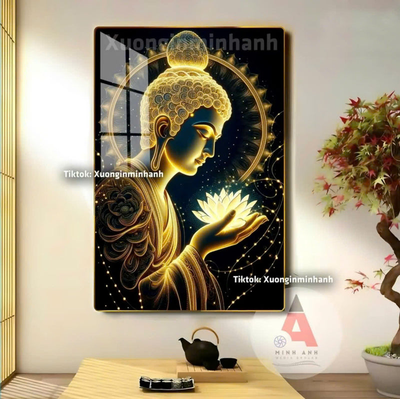 P08 - Tranh tráng gương Phật nâng hoa sen
