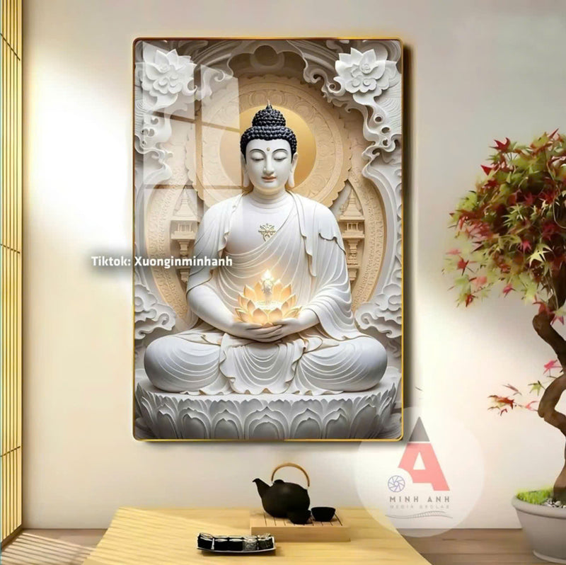 P11 - Tranh tráng gương Phật trắng đài sen
