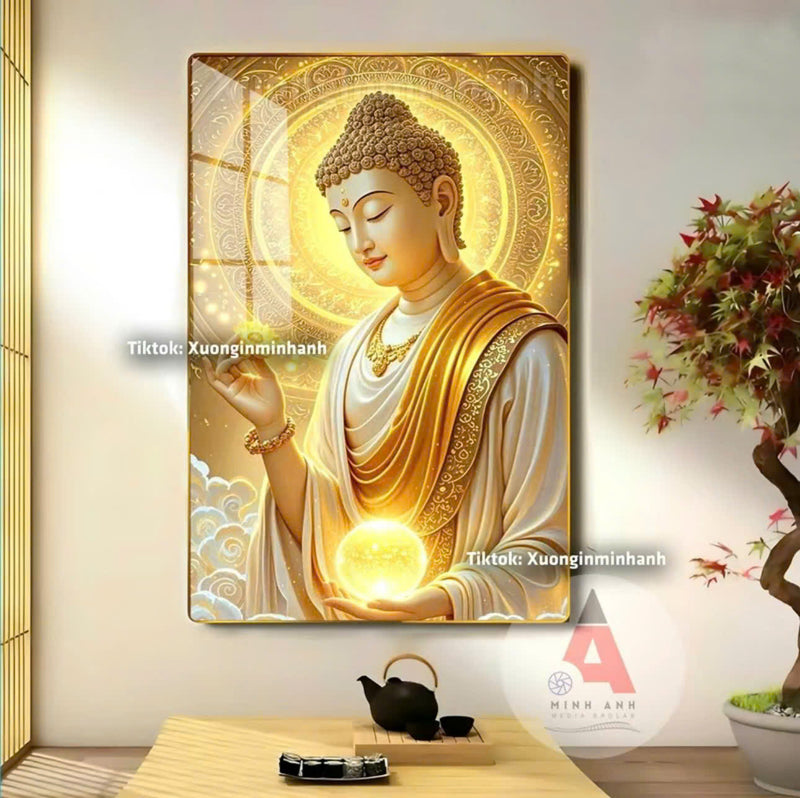 P14 - Tranh tráng gương Phật nghiêng tay hoa tay trăng