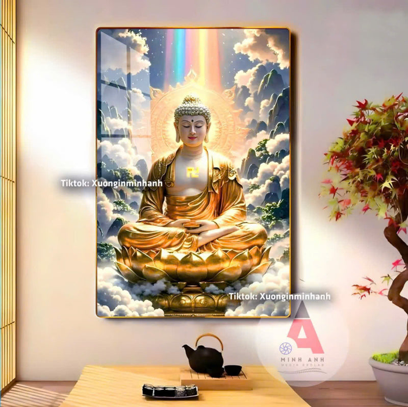 P16 - Tranh tráng gương Phật đài sen ánh sáng