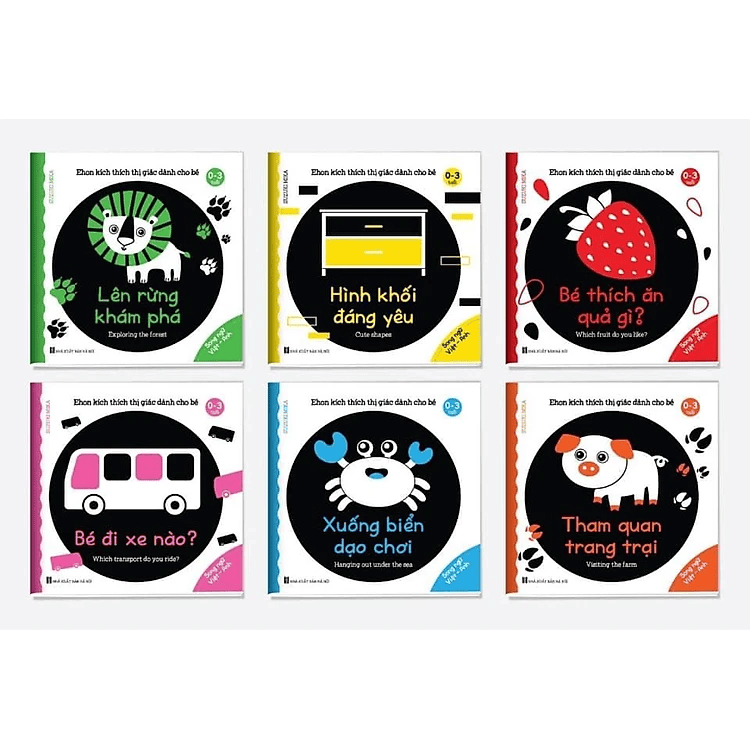 Combo 6 cuốn sách Ehon Song Ngữ Kích Thích Thị Giác Cho Bé 0-3 tuổi Black and White book - NXB Hà Nội
