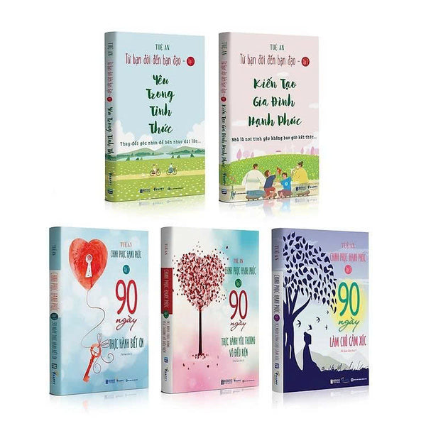 Combo 5 cuốn sách của Tuệ An: "Chinh phục hạnh phúc" ( 90 Ngày Thực Hành Biết Ơn, 90 Ngày Thực Hành Yêu Thương Vô Điều Kiện, 90 Ngày Làm Chủ Cảm Xúc, Yêu Trong Tỉnh Thức, Kiến Tạo Gia Đình Hạnh Phúc )