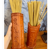 Ống đựng nhang bằng gỗ khắc chữ Phúc Lộc Thọ dát vàng, ống đựng hương thờ cúng chiêu tài lộc