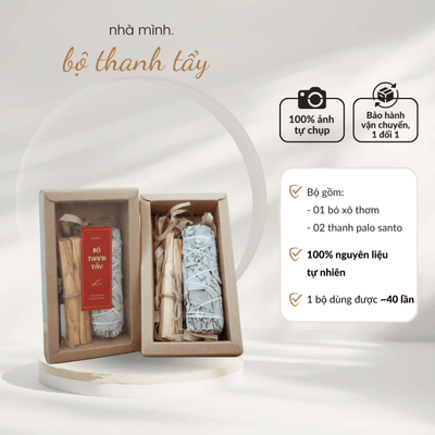 Bộ Thanh Tẩy Nhà Cửa Xô Thơm Trắng & Palo Santo, Xô Thơm Thanh Tẩy, Xông Nhà Mới, White Sage