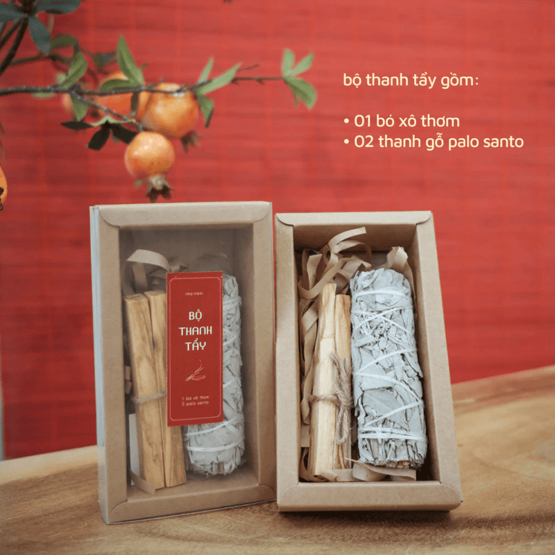 Bộ Thanh Tẩy Nhà Cửa Xô Thơm Trắng & Palo Santo, Xô Thơm Thanh Tẩy, Xông Nhà Mới, White Sage