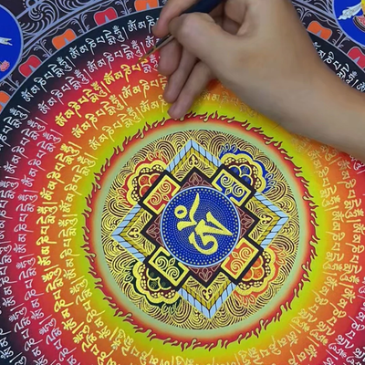 Tranh tô Mandala Lục Tự Đại Minh Chú - Om Mani Padme Hum (tặng kèm cọ, màu)