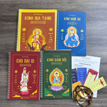 Combo 4 sổ tay chép kinh in mờ (Địa Tạng + Sám Hối + Chú Đại Bi + Dược Sư) Tặng vòng tay + lá bồ đề