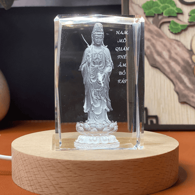 (Tặng lá bồ đề) Tượng Phật Pha Lê 3D Kèm Đế Đèn Led (Tượng Địa Tạng, Tượng A Di Đà, Tượng Thích Ca, Tượng Quan Âm, Tượng Dược Sư)