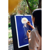 (40x65cm) Tranh tô Ngài Địa Tạng nền xanh (tặng kèm cọ, màu nhũ vàng)