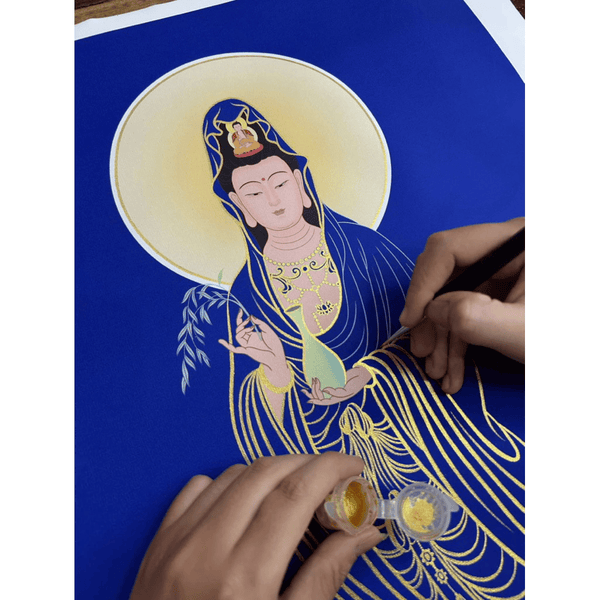 (40x65cm) Tranh tô Bồ Tát Quan Thế Âm (tặng kèm cọ, màu nhũ vàng)