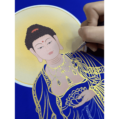 (40x65cm) Tranh tô Phật A Di Đà (tặng kèm cọ, màu nhũ vàng)