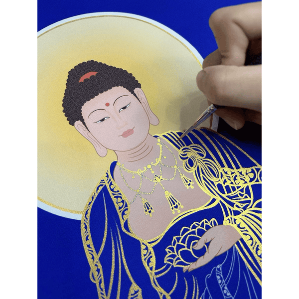 (40x65cm) Tranh tô Phật A Di Đà (tặng kèm cọ, màu nhũ vàng)