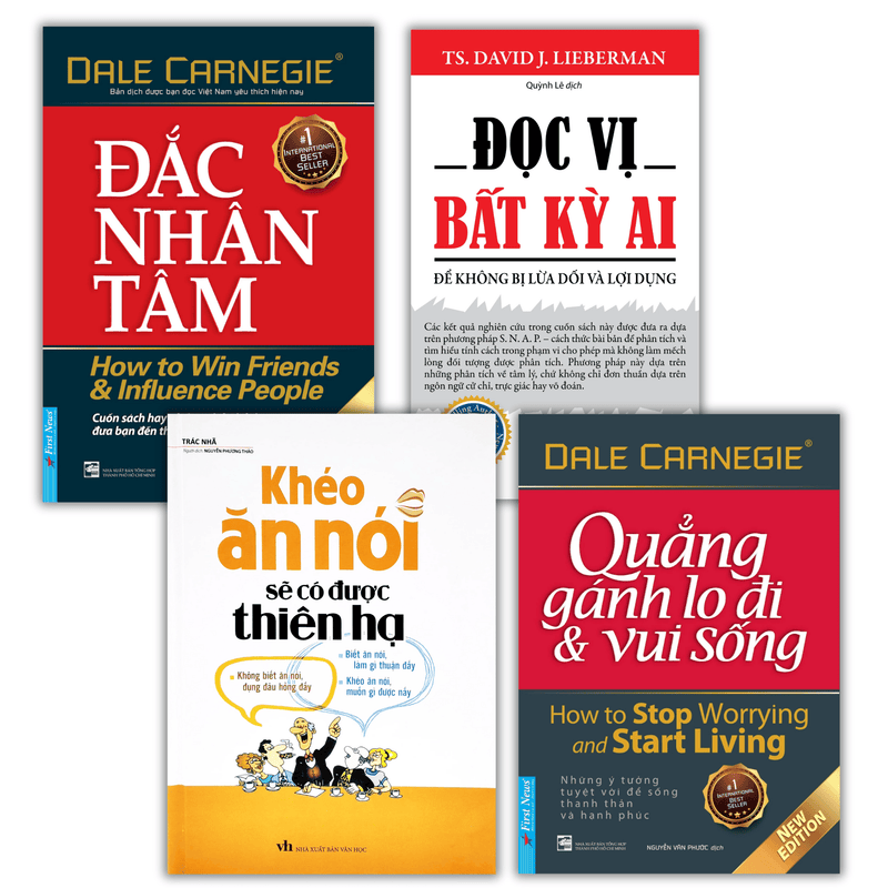 Combo sách phát triển bản thân toàn diện cho người trẻ: Đắc Nhân Tâm + Khéo Ăn Nói Có Được Thiên Hạ + Đọc Vị Bất Kỳ Ai + Quẳng Gánh Lo Đi Và Vui Sống