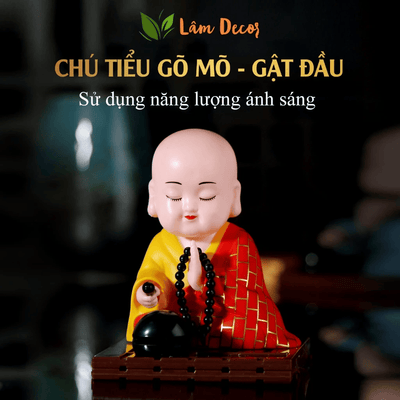 Tượng Phật Chú Tiểu Gõ Mõ Gật Đầu Dùng Năng Lượng Ánh Sáng