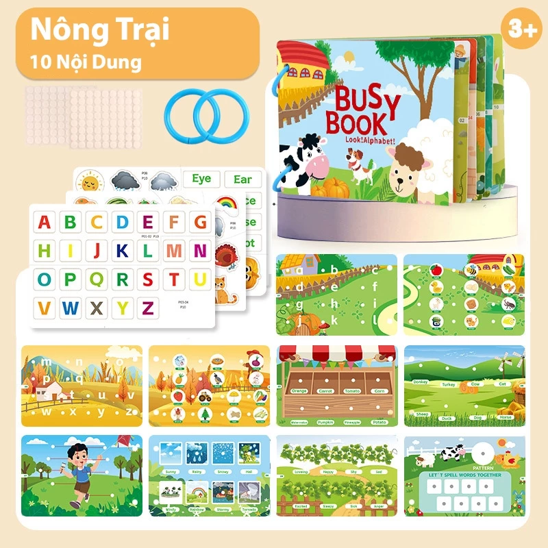 Sách Bận Rộn Bóc Dán Busy Book Montessori - Cho Bé Học Tiếng Anh, Phát Triển Tư Duy Trí Tuệ, DIY