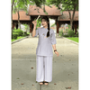 Đồ lam đi chùa nữ đẹp chất LỤA CHÉO Ý thêu tâm an phối sen cao cấp Thiên Di pháp phục lễ chùa