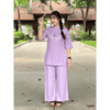 Đồ lam đi chùa nữ đẹp chất LỤA CHÉO Ý thêu tâm an phối sen cao cấp Thiên Di pháp phục lễ chùa