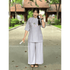 Đồ lam đi chùa nữ đẹp chất LỤA CHÉO Ý thêu tâm an phối sen cao cấp Thiên Di pháp phục lễ chùa